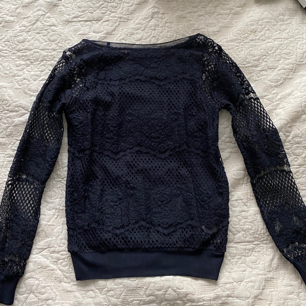 Brand New Sheer Ann Taylor shirt -Navy XS